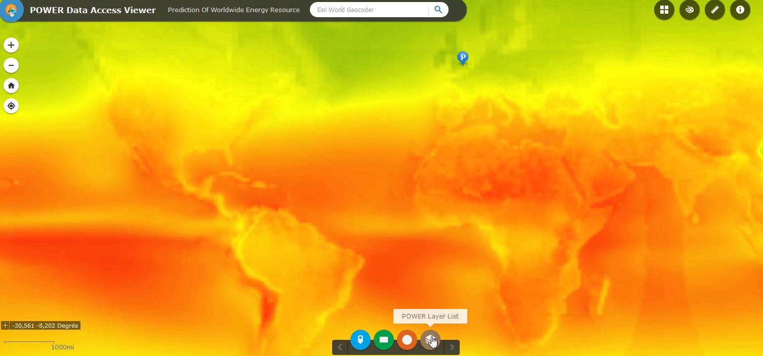 Worlwide irradiance map - solar radiation